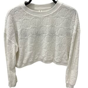 Sandy Beach Women's MD Seashell Pattern Terry Cloth Cropped Pullover Top